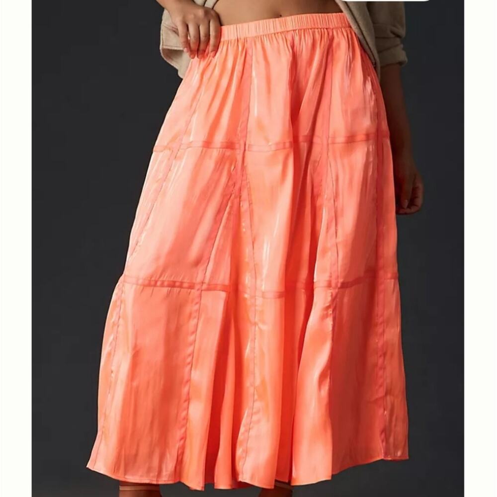 Anthropologie Parachute Maxi Skirt Orange Large Petite Boho Flowy Elastic Waist - Picture 4 of 12